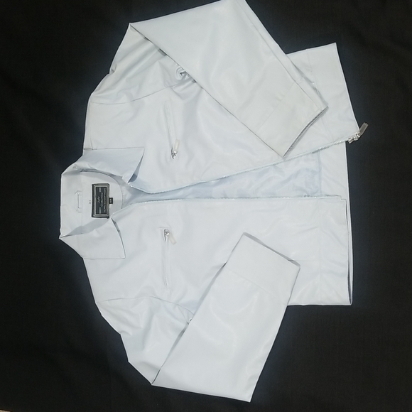 Judy Collection Faux Leather Light Baby Blue Zippered Jacket. M - Picture 2 of 12